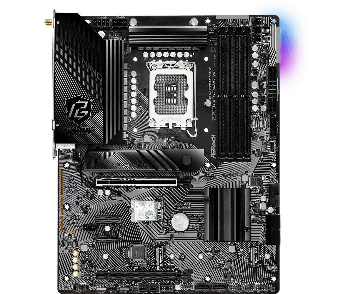ASRock Phantom Gaming Z790 Lightning WiFi LGA 1700 Intel Motherboard | 90 - MXBM80 - A0UAYZ - Vektra Computers LLC ASRock Phantom Gaming Z790 Lightning WiFi LGA 1700 Intel Motherboard | 90 - MXBM80 - A0UAYZ - Vektra Computers LLC